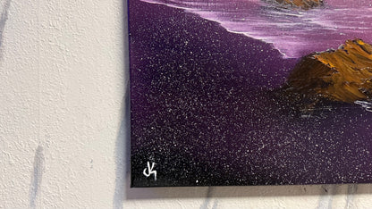 Painting #2001 - 16x20" Canvas - Full Moon Seascape painted 8-16-25