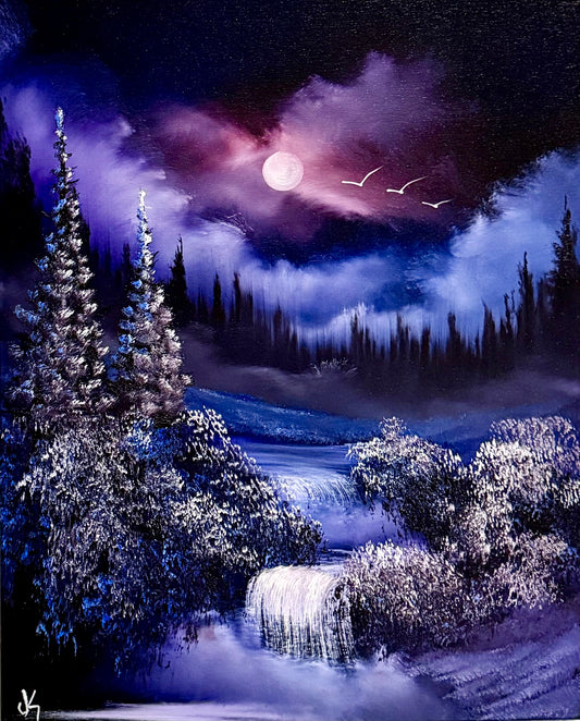 Painting #2219 - 16x20" Canvas - Waterfall Landscape painted 1-3-26