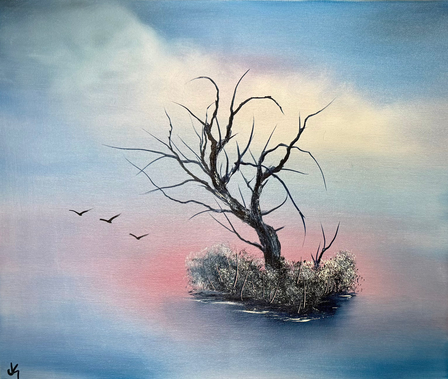 Painting #1973 - 20x24" Canvas - Solitary Tree painted 8-1-25