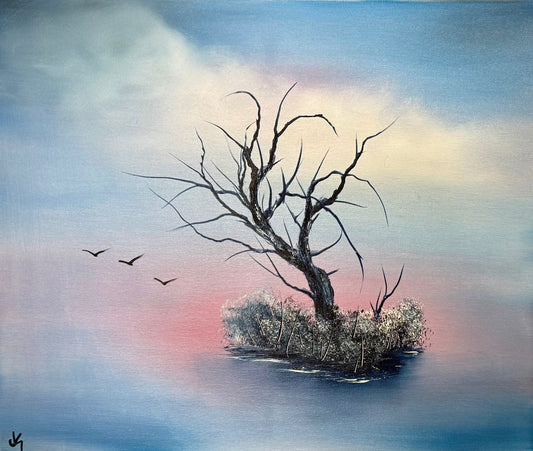 Painting #1973 - 20x24" Canvas - Solitary Tree painted 8-1-25