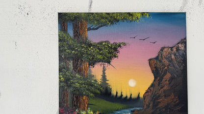 Painting #1979 - 16x20" Canvas - Sunset Waterfall painted 8-6-25