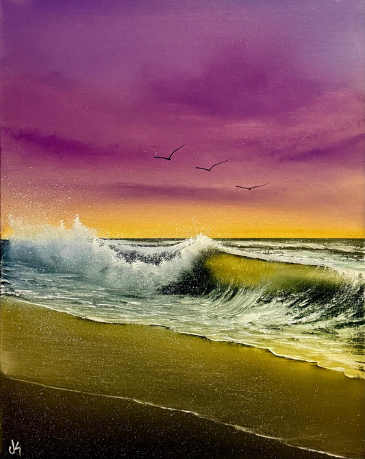Painting #2295 - 16x20" Canvas - Sunset Seascape painted 2-20-26