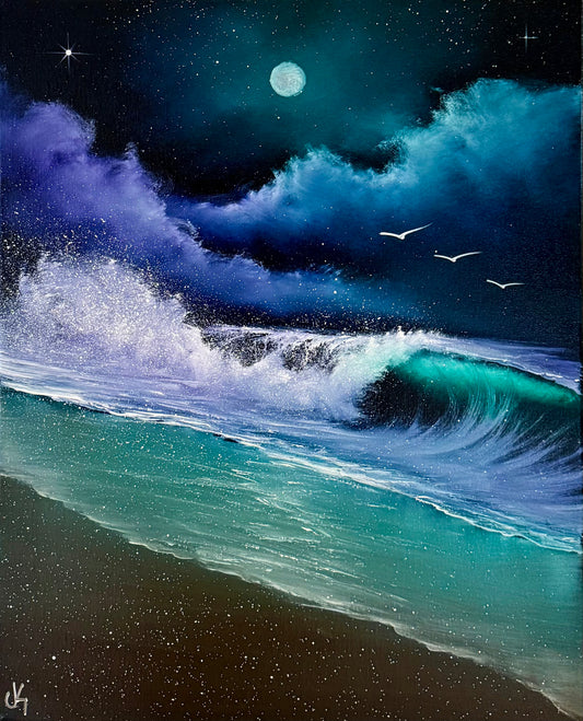Painting #2218 - 16x20" Canvas - Night Seascape painted 1-3-26