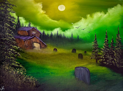 Painting #2128 - 18x24" Canvas - Halloween Landscape painted 10-31-25