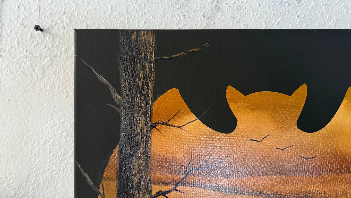 Painting #2048 - 16x20" Canvas - BAT Halloween Landscape painted 9-11-25