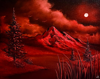 Painting #2393 - 16x20" Canvas - Red Mountain Landscape painted 4-16-26