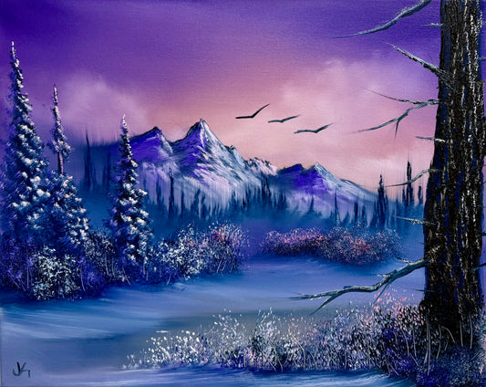 Painting #1689 - 16x20" Canvas - Winter Mountain Landscape 2-6-25