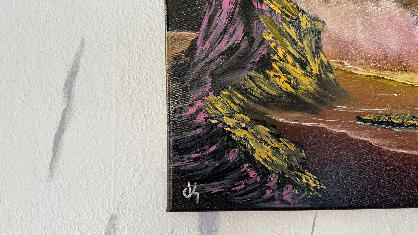 Painting #1983 - 18x24" Canvas - Aurora Mountain Seascape painted 8-8-25