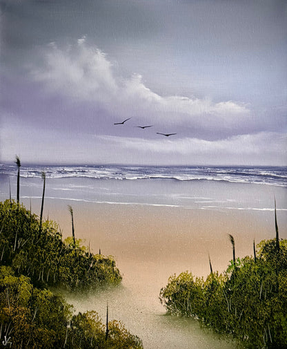 Painting #2319 - 20x24" Canvas - Cattails Seascape painted 3-6-26