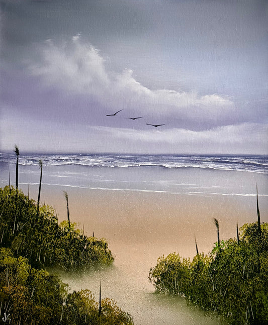 Painting #2319 - 20x24" Canvas - Cattails Seascape painted 3-6-26