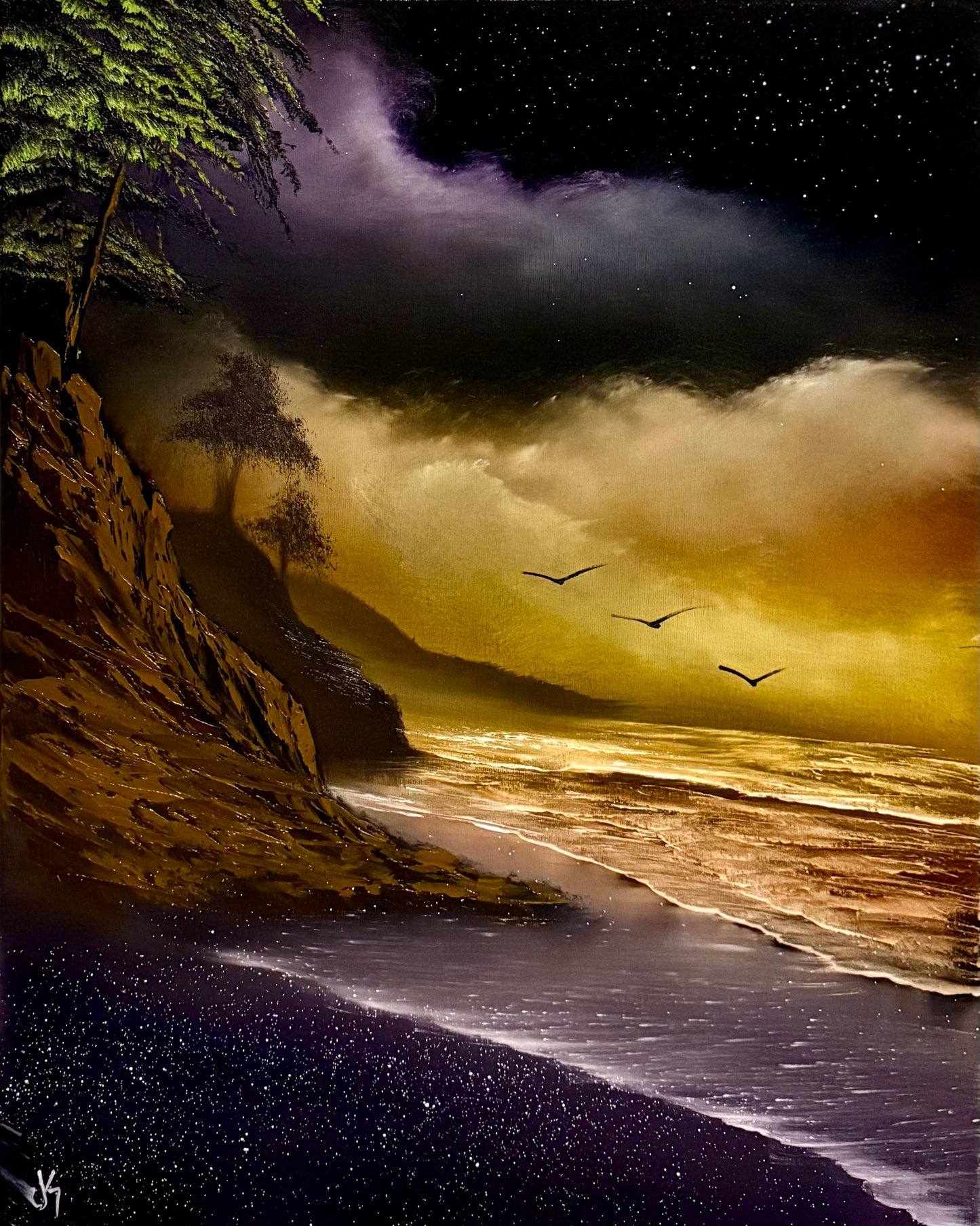 Painting #2193 - 16x20" Canvas - Sunset Seascape painted 12-18-25