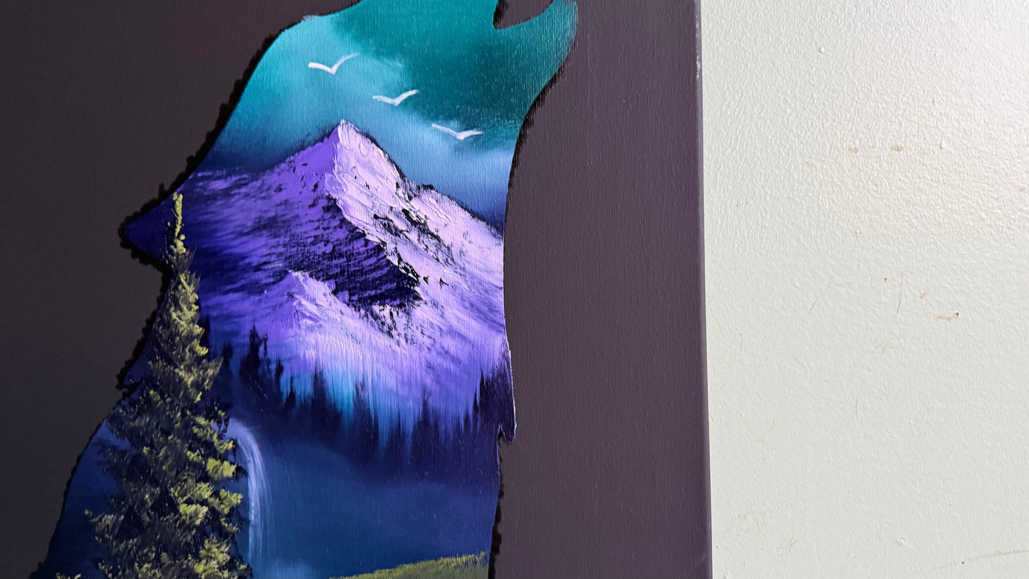 Painting #2012 - 16x20" Canvas - Wolf Stencil Landscape painted 8-22-25