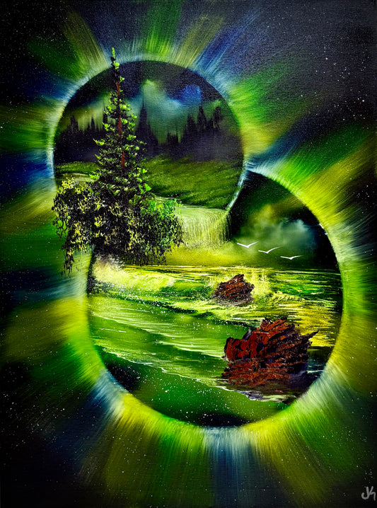 Painting #1646 - 18x24" Standard Black Canvas - Portal Waterfall Seascape painted 1-10-25