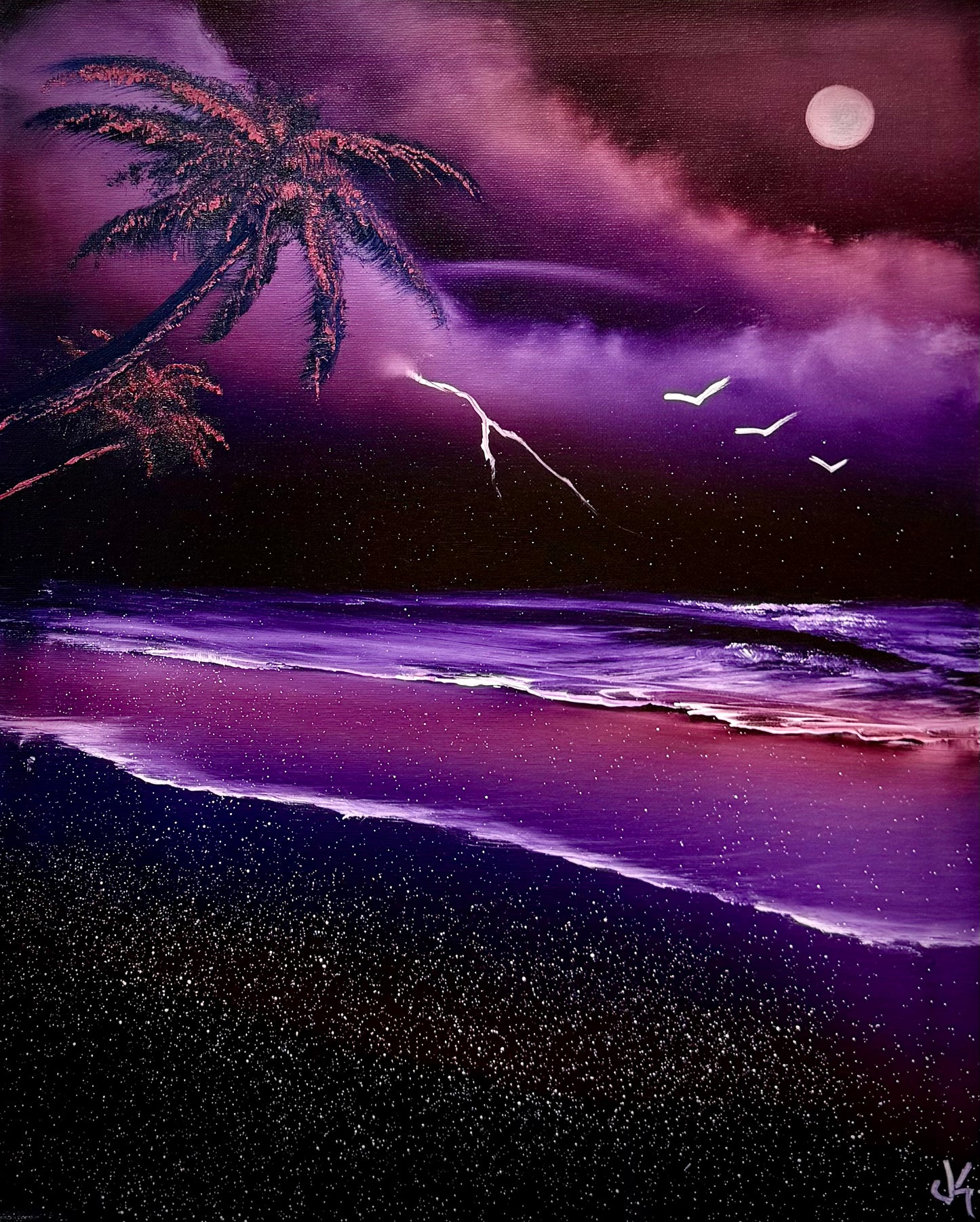 Painting #1974 - 16x20" Canvas - UFO Purple Seascape painted 8-2-25