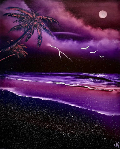 Painting #1974 - 16x20" Canvas - UFO Purple Seascape painted 8-2-25