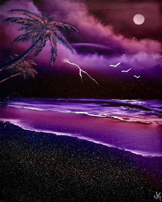 Painting #1974 - 16x20" Canvas - UFO Purple Seascape painted 8-2-25