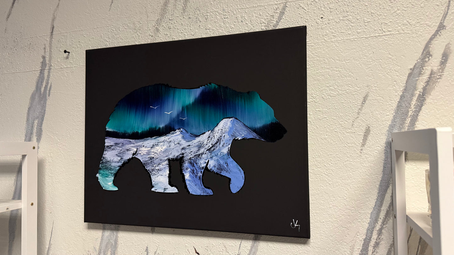 Painting #2030 - 16x20" Canvas - Grizzly Bear Landscape painted 8-30-25