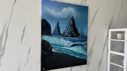 Painting #1956 - 22x28" Canvas - Rocky Seascape painted 7-24-25