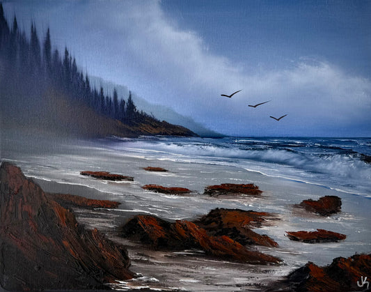 Painting #1993 - 16x20" Canvas - Rocky Oregon Coast Seascape painted 8-14-25