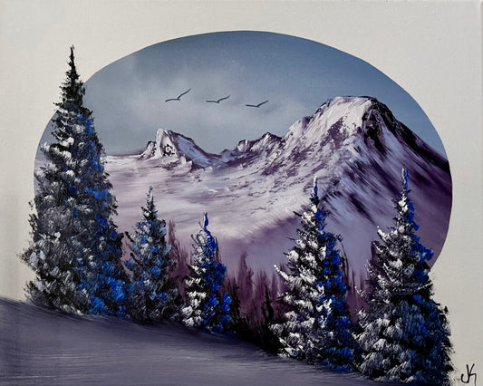 Painting #2028 - 16x20" Canvas - Mt Hood Landscape Oval painted 8-30-25