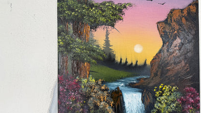 Painting #1979 - 16x20" Canvas - Sunset Waterfall painted 8-6-25