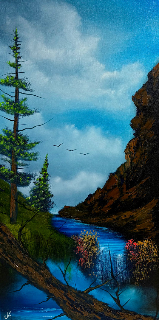 Painting #1665 - 15x30 Pro Series Canvas - Desert Canyon Waterfall painted 1-20-25