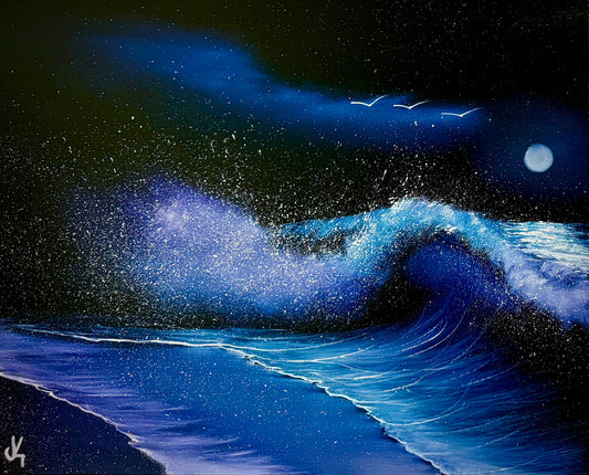 Painting #1784 - 16x20" Canvas - Night Seascape painted 4-7-25