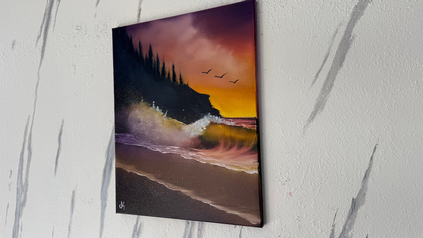 Painting #1975 - 16x20" Canvas - Sunset Oregon Coast Seascape painted 8-3-25