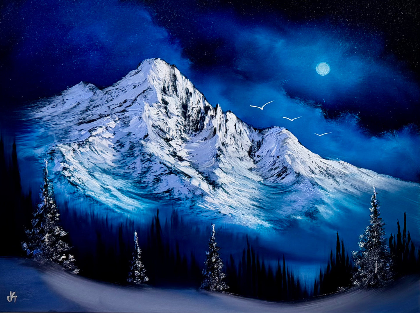 Painting #2549 - 18x24" Canvas - Night Mountain Landscape painted 8-13-26