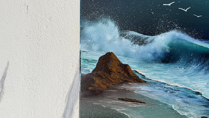 Painting #1988 - 16x20" Canvas - Crashing Wave Seascape painted 8-10-25