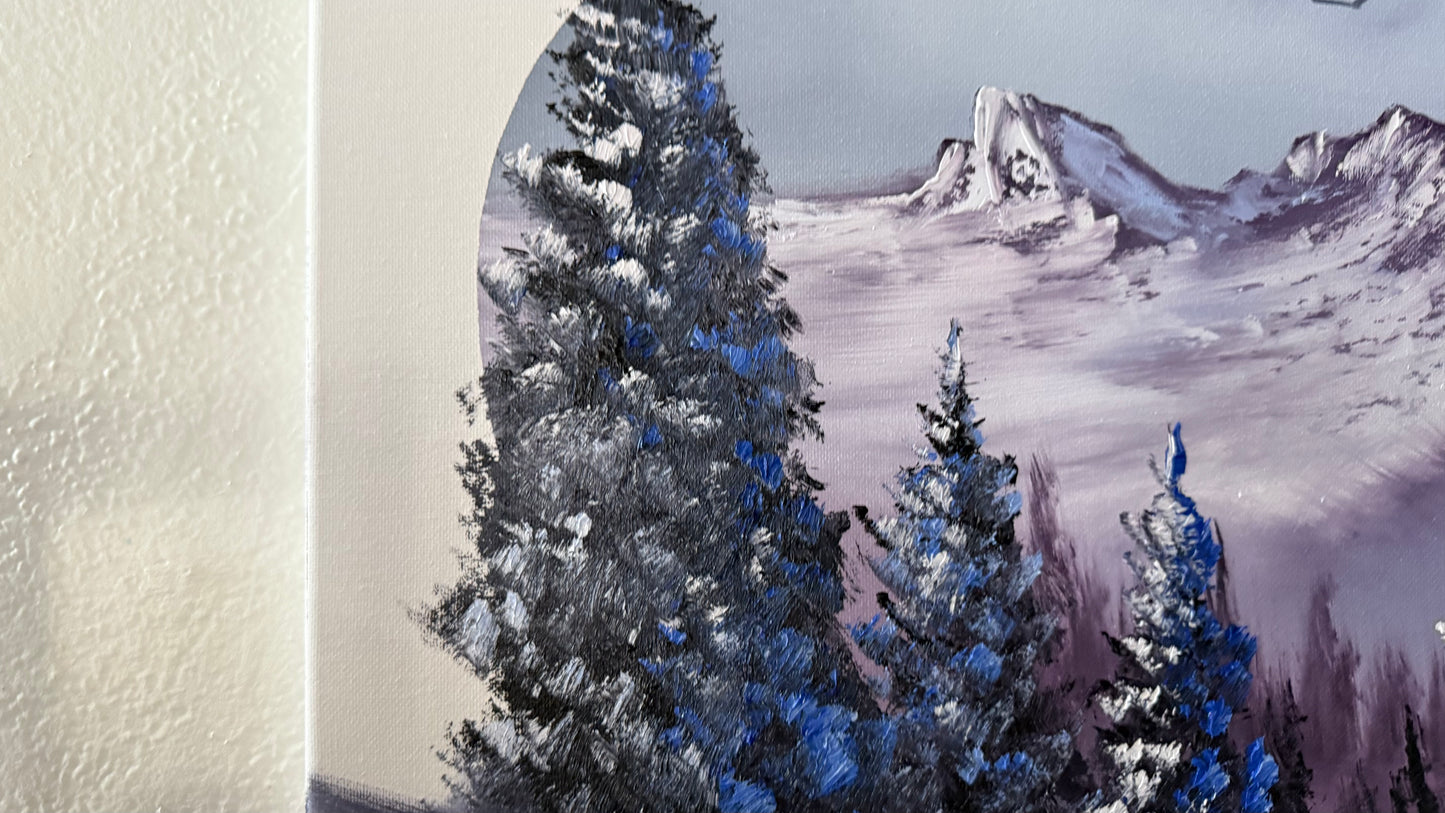 Painting #2028 - 16x20" Canvas - Mt Hood Landscape Oval painted 8-30-25