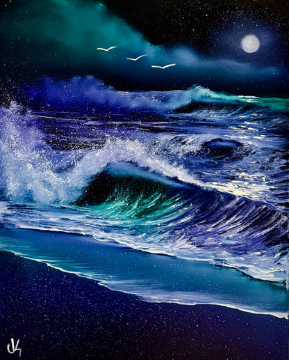 Painting #1844 - 16x20" Canvas - Crashing Waves Seascape painted 5-12-25