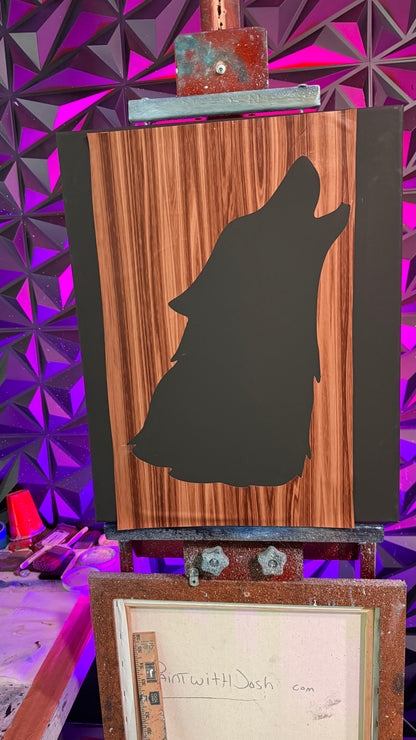 Painting #2012 - 16x20" Canvas - Wolf Stencil Landscape painted 8-22-25