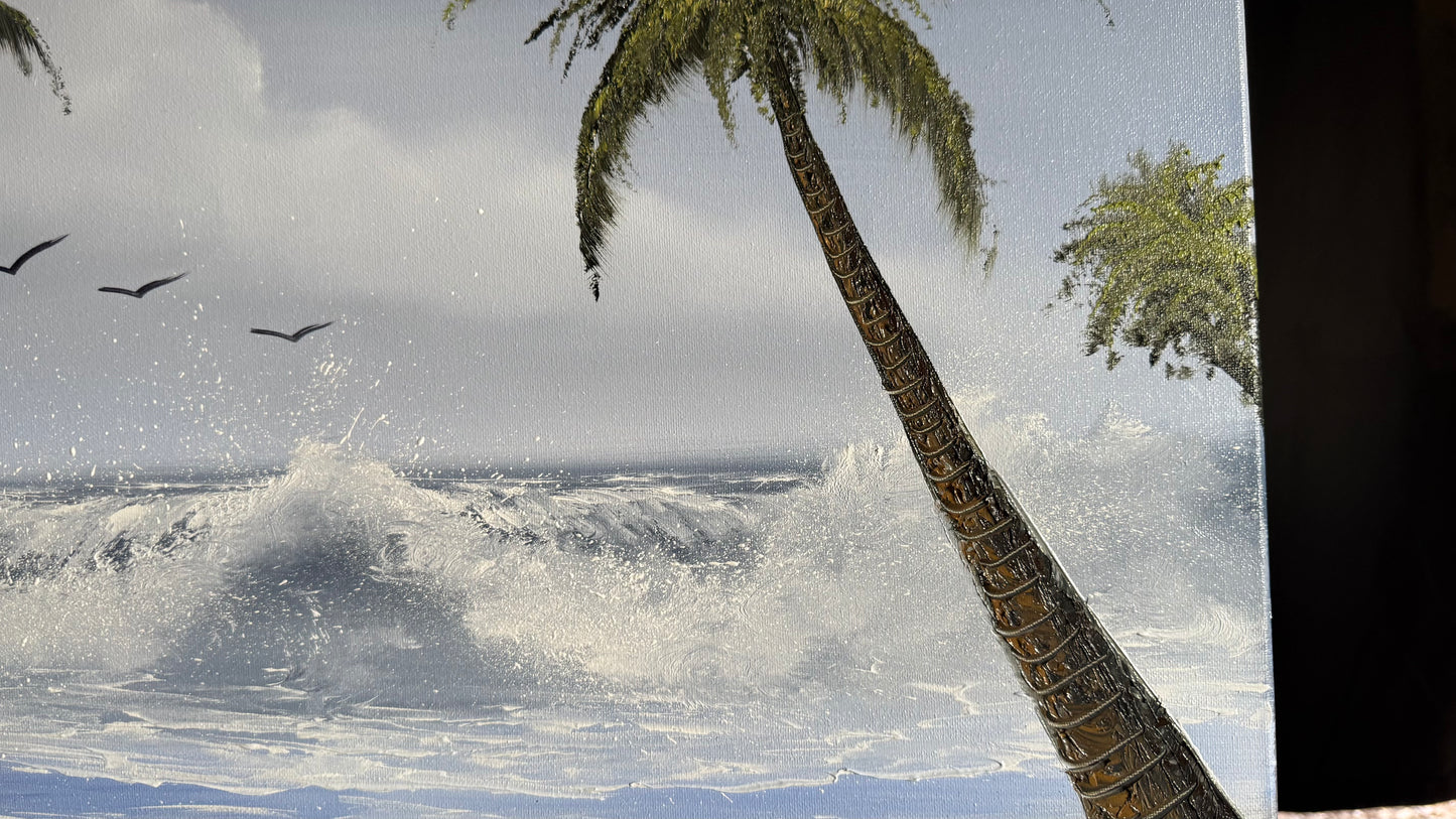 Painting #2040 - 18x24" Canvas - Tropical Seascape with Beachwood Frame included painted 9-6-25