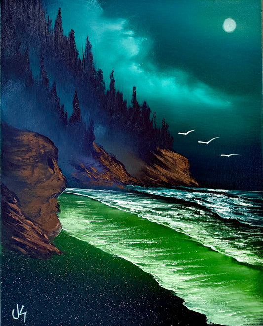 Painting #1841 - 16x20" Canvas - Heceta Beach Seascape painted 5-9-25