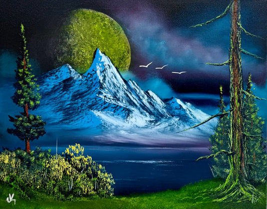 Painting #1733 - 16x20" Canvas - Mountain Lake Landscape painted 3/6/25
