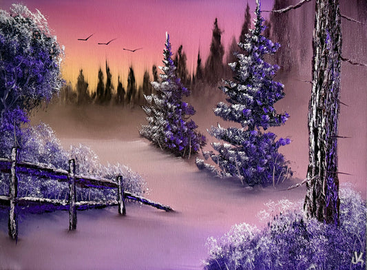 Painting #1887 - 18x24" Canvas - Winter Landscape painted 6-9-25