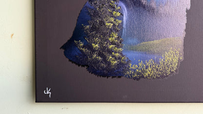 Painting #2012 - 16x20" Canvas - Wolf Stencil Landscape painted 8-22-25