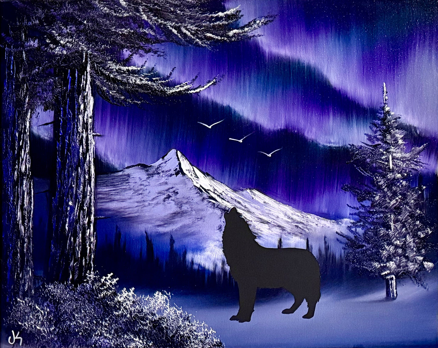 Painting #2387 - 16x20" Canvas - Northern Lights Silhouette painted 4-13-26