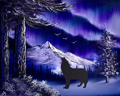 Painting #2387 - 16x20" Canvas - Northern Lights Silhouette painted 4-13-26