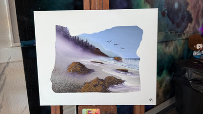 Painting #2032 - 16x20" Canvas - Oregon Coast Seascape on Oregon Stencil painted 9-1-25