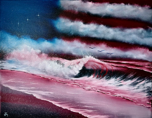 Painting #1923 - 22x28" Canvas - Flag Seascape painted 7-4-25