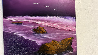 Painting #2001 - 16x20" Canvas - Full Moon Seascape painted 8-16-25