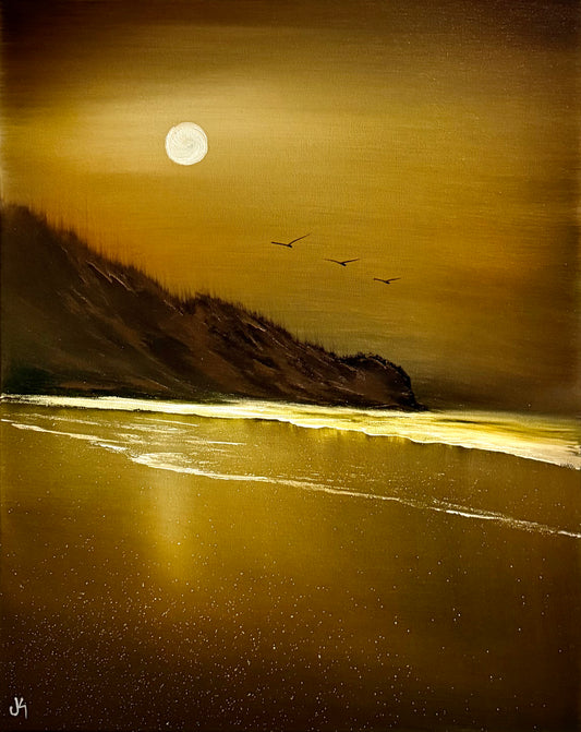 Painting #2289 - 16x20" Canvas - Night Seascape painted 2-15-26