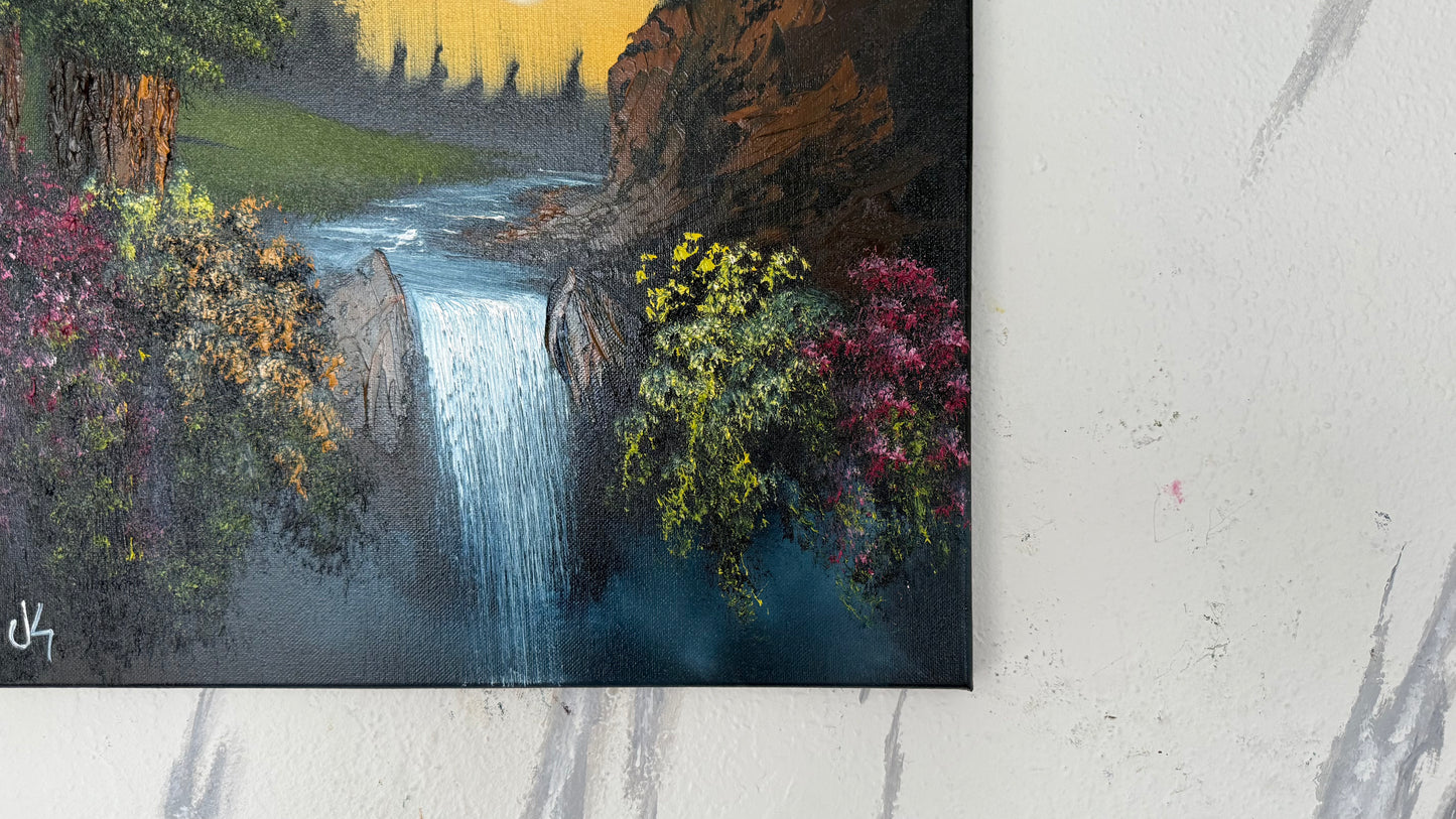 Painting #1979 - 16x20" Canvas - Sunset Waterfall painted 8-6-25
