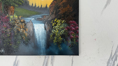 Painting #1979 - 16x20" Canvas - Sunset Waterfall painted 8-6-25