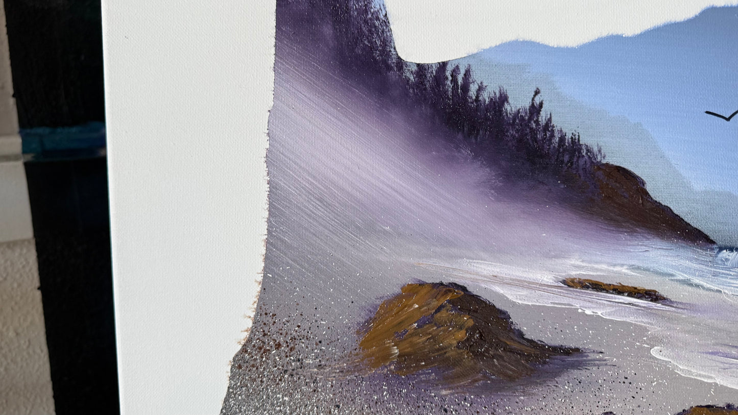 Painting #2032 - 16x20" Canvas - Oregon Coast Seascape on Oregon Stencil painted 9-1-25