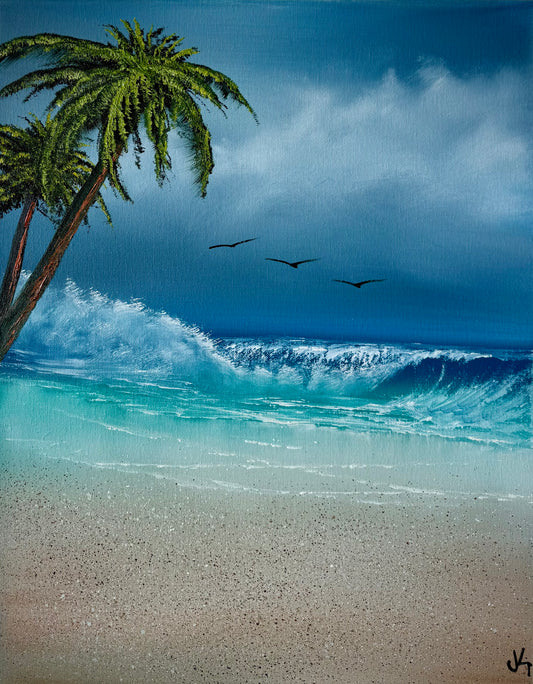 Painting #1895 - 16x20" Canvas - Tropical Seascape painted 6-15-25