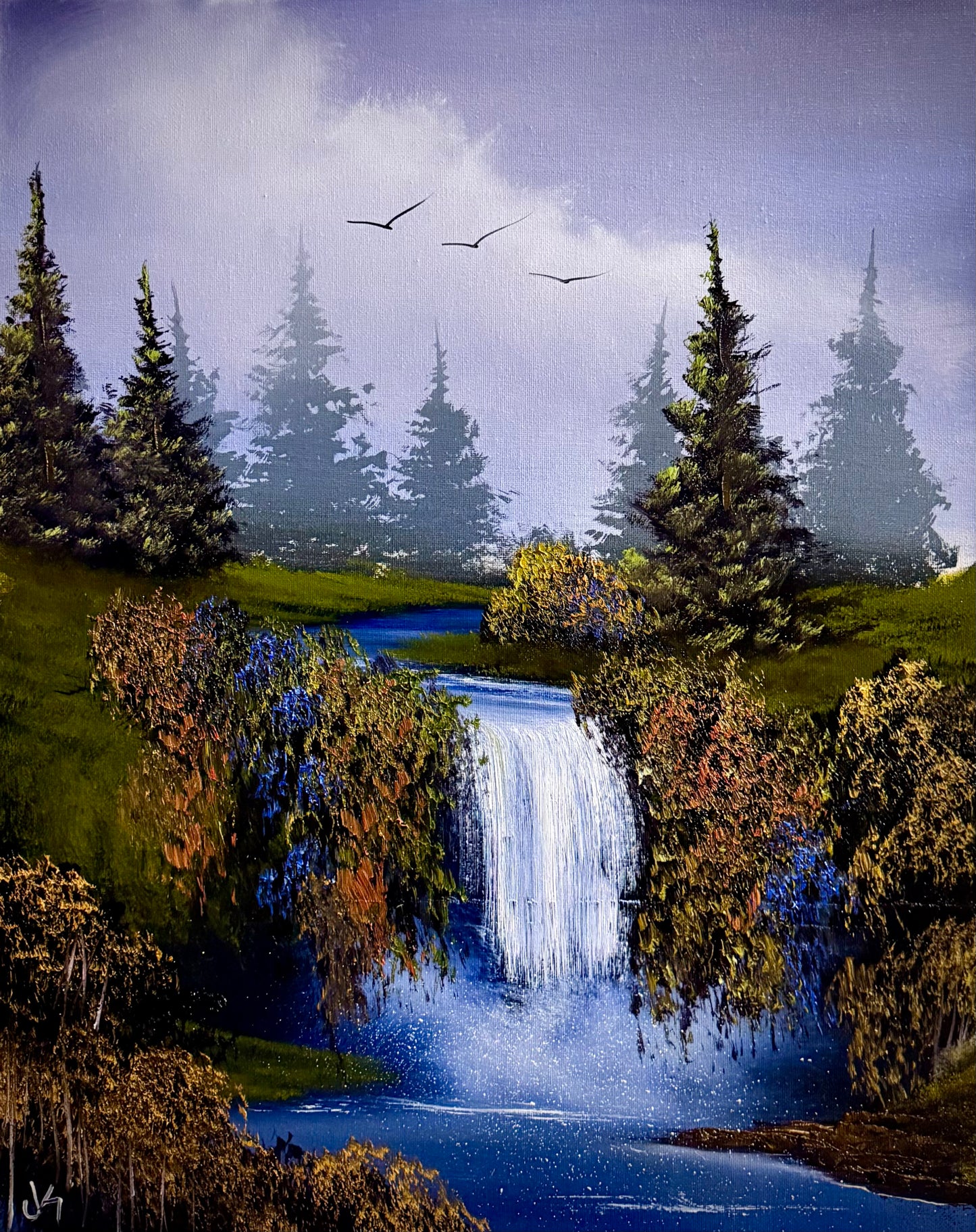 Painting #2279 - 16x20" Canvas - Forest Waterfall painted 2-8-26