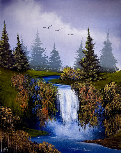Painting #2279 - 16x20" Canvas - Forest Waterfall painted 2-8-26